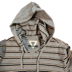 Vissla Hoodie Men's Gray Jersey Striped Surfer Beach Sweater Pullover sz Large